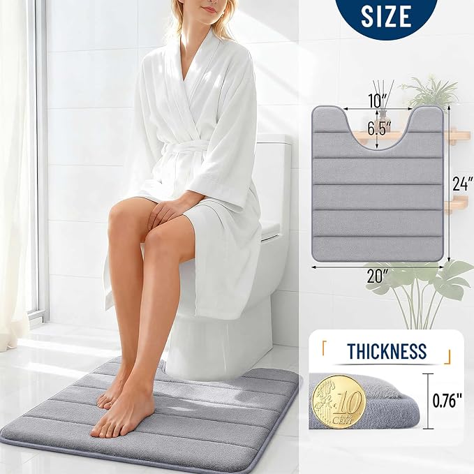 OLANLY Memory Foam Toilet Rugs U Shaped 24x20, Super Soft Absorbent Contour - Image 4