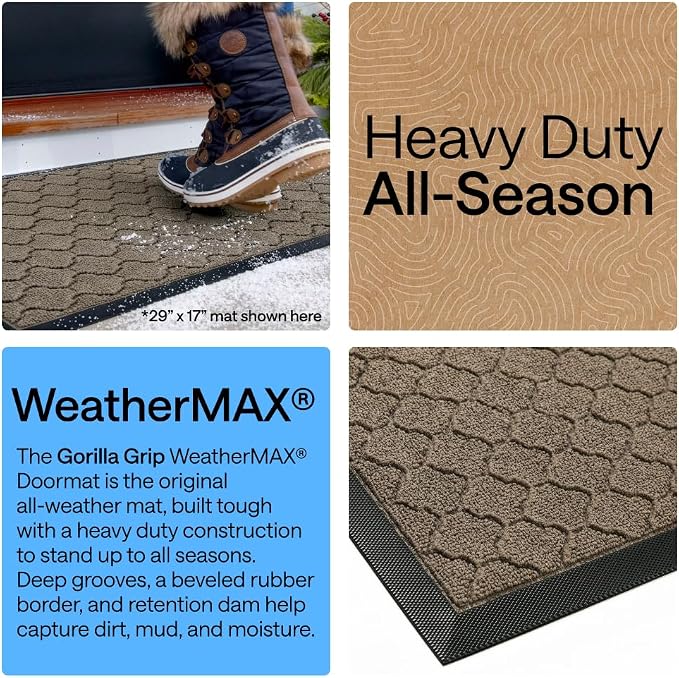 GORILLA GRIP 100% Waterproof All-Season WeatherMAX Doormat, US Designed Natural - Image 3