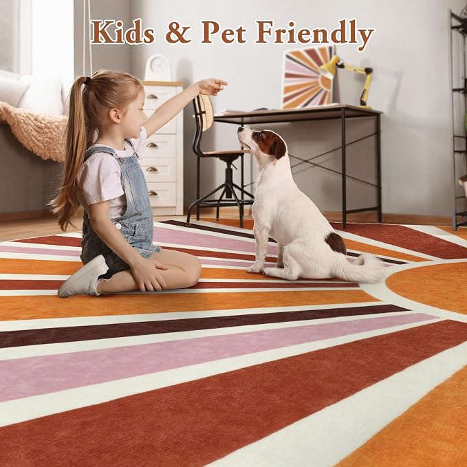 LIVEBOX Boho Nursery Rug Round 4ft Sun Rainbow Rug - Image 3