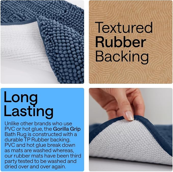 GORILLA GRIP Bath Rug Mat 42x24, Soft Absorbent Chenille, Quick Dry Microfiber - Image 3