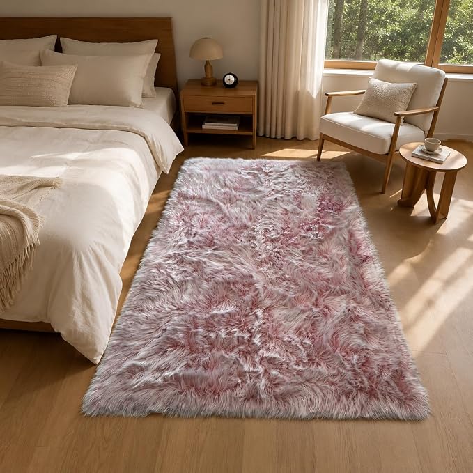 EasyJoy Faux Sheepskin Rug, Fluffy Faux Fur Rug, Ultra Soft Shag Area Rug - Image 2