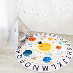 Round ABC Space Kids Rugs, 5.2 ft Non-Slip Solar System Alphabet Rugs, Washable by LTKOUGFAM