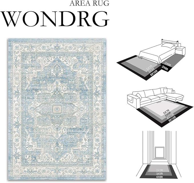 5x7 Washable Vintage Area Rug Blue Oriental Living Room Bedroom Throw Rug - Image 2