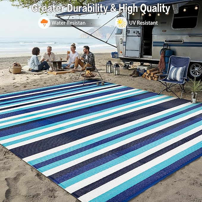 HUGEAR Outdoor Waterproof Rug 8'x10' Plastic Straw Rugs Washable Reversible - Image 4