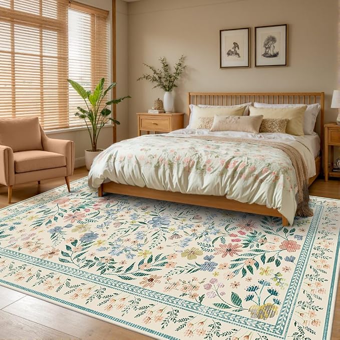 Rugxara Floral Rug for Living Room Bedroom, 8x10 Area Rugs, Large Non Slip Low - Image 2