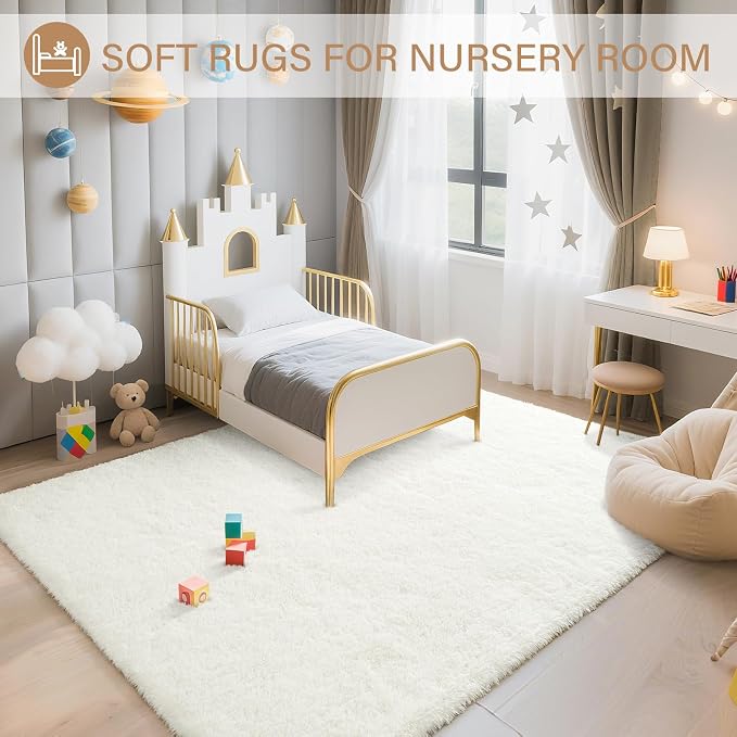 BENRON Fluffy Rugs for Living Room 5x7 Cream White, Washable Large Area Rugs - Image 4