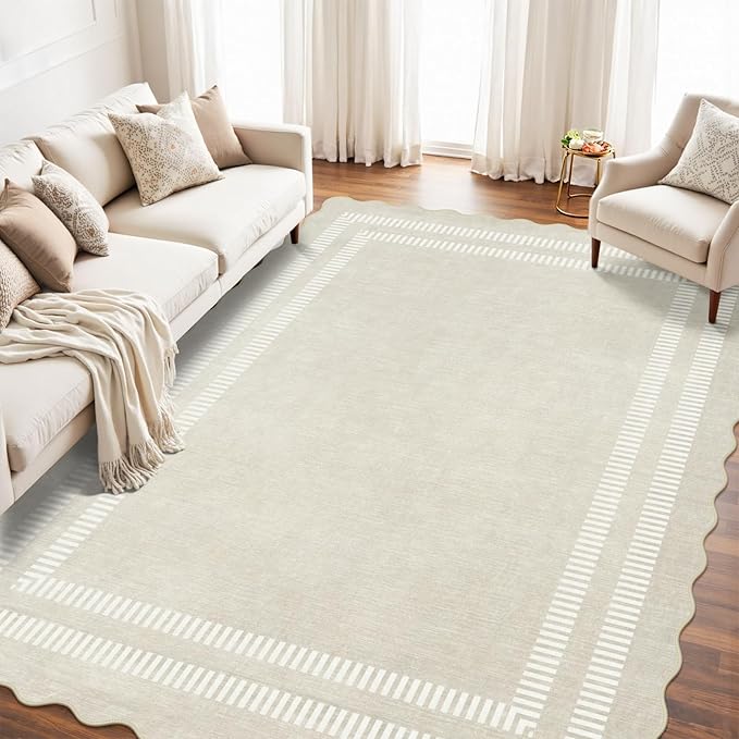 Washable 8x10 Area Rugs for Living Room, Solid Ivory Ultra-Thin Bedroom Rug - Image 3