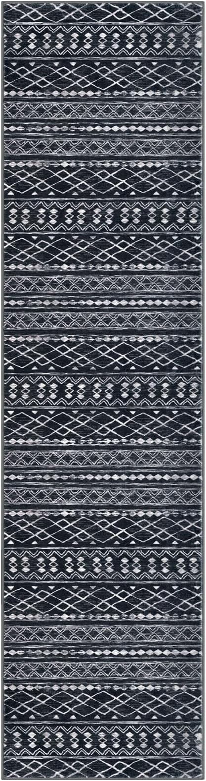 KUTA Moroccan Boho Runner Rug 2.6x10 Non-Slip Vintage Black Washable Hallway - Image 8