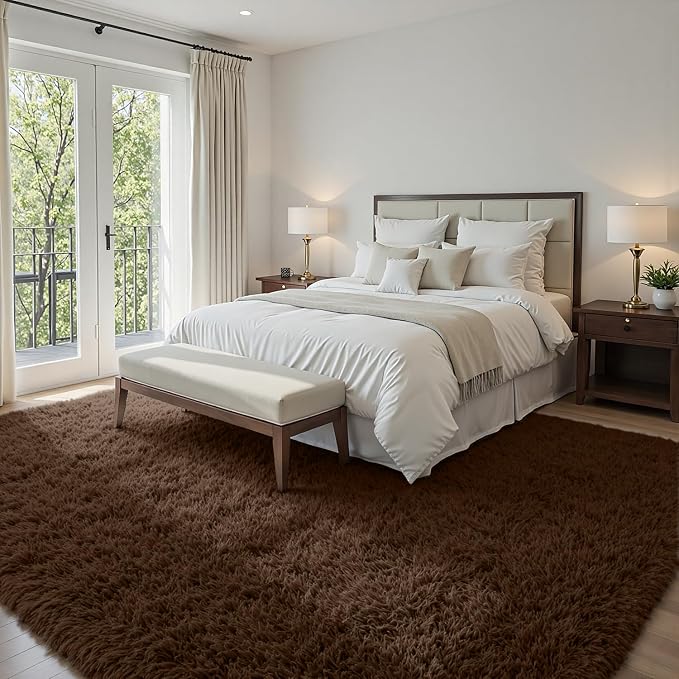 5x8 Area Rugs for Living Room: Soft Fluffy Shag Brown Rugs for Bedroom - Image 2