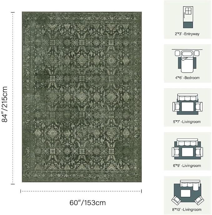 Rugxara 5x7 Area Rugs for Living Room Bedroom, Washable Rug, Non Slip & Low - Image 2