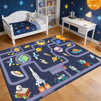 Outer Space Kid Rug，Boys Car Rug by Pyrrhiteisalwayswithyou