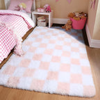 KICMOR Pink Rugs for Bedroom Girls, 3x5 Small Fluffy Soft Bedside Checkered - Image 7