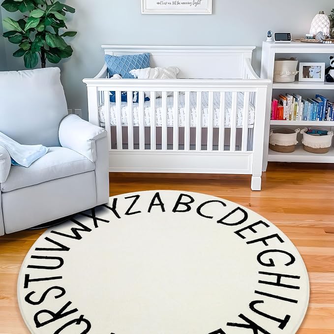 Topotdor Round Kids Play Rug Alphabet Nursery Area Rug Extra Large Soft - Image 6