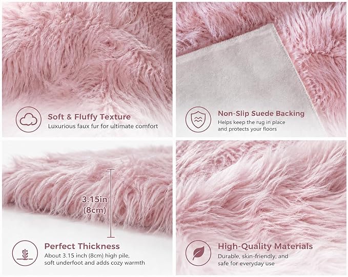 EasyJoy Faux Sheepskin Rug, Fluffy Faux Fur Rug, Ultra Soft Shag Area Rug - Image 4