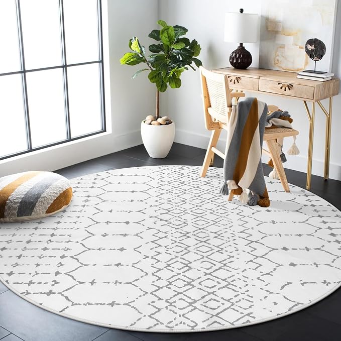 Lahome Moroccan Round Area Rug 5Ft Machine Washable Soft Round Bedroom Rugs - Image 8