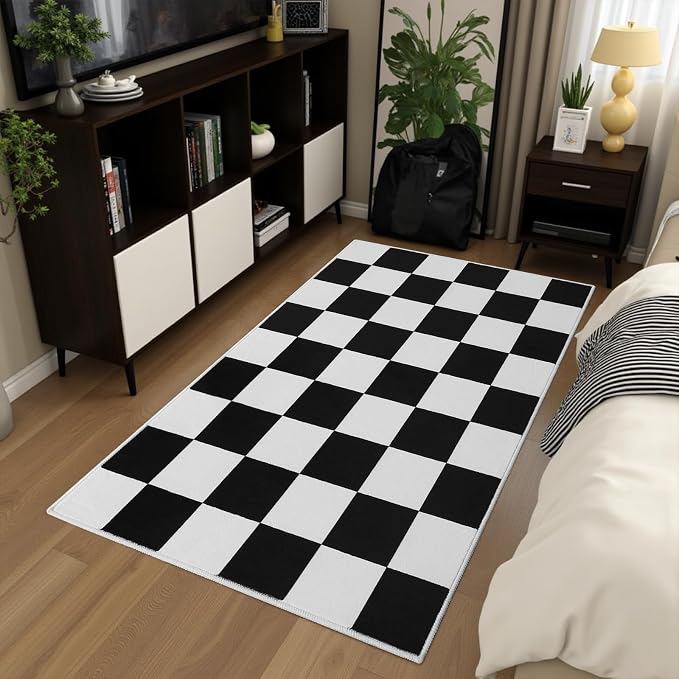 Terrug Black and White Checkered Rug - Image 2