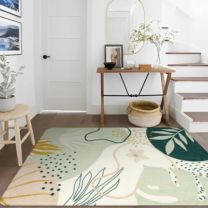 Lahome Sage Green Boho Area Rug 5x7, Washable Non Slip Soft Botanical Rug - Image 7