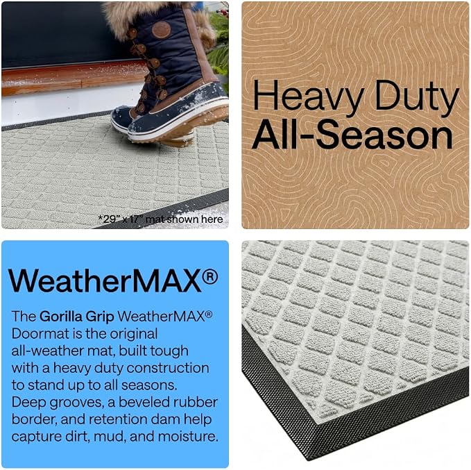 GORILLA GRIP 100% Waterproof All-Season WeatherMAX Doormat US Designed Natural - Image 3