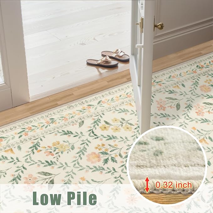 10x12 Area Rugs for Living Room: Floral Washable Rug Vintage Large Soft Boho - Image 9