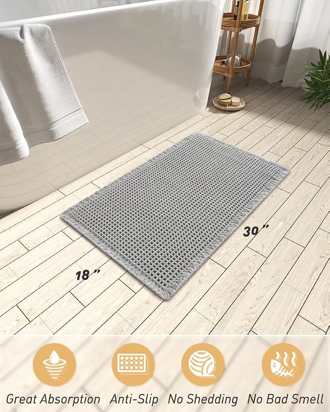 AMOAMI Upgraded Waffle Bath Mat, Super Absorbent Non Slip Bath Mats - Image 2