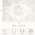 Area Rug 6x9 Vintage Rug: Washable Living Room Rugs Retro Medallion Distressed - Image 2