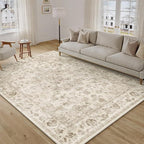 7x9 Washable Neutral Area Rug Beige Vintage Living Room Bedroom Carpet Non-Slip by WondRg