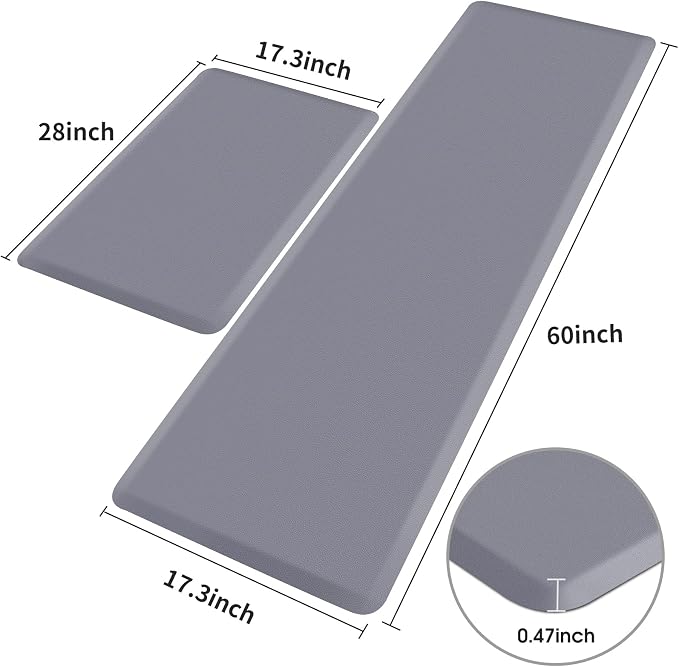 HappyTrends Kitchen Mat, 17.3"x28"+17.3"x60" Grey, Cushioned Comfort - Image 2