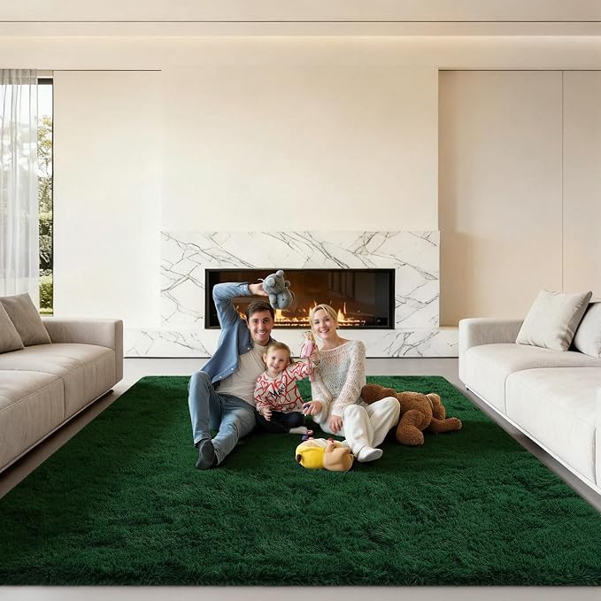 Area Rugs 9x12 Living Room, Large Fluffy Dark Green Rugs - Image 6