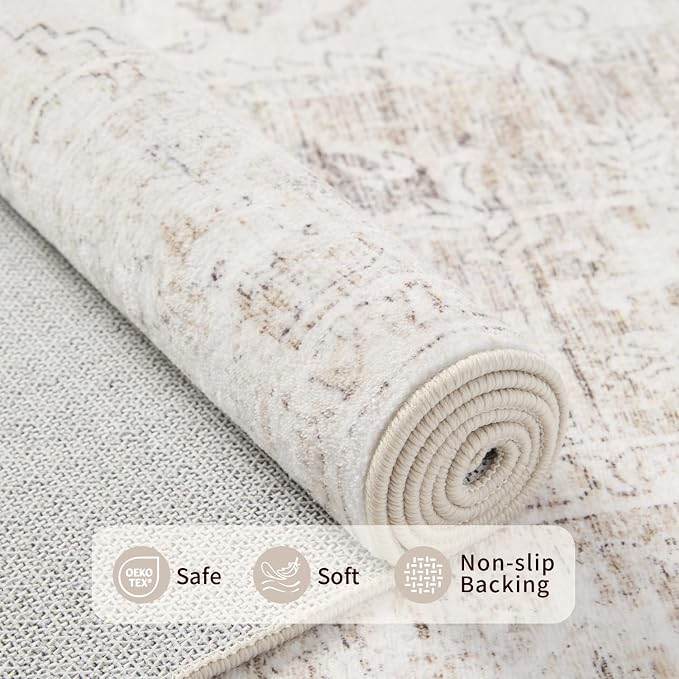Rugxara 8x10 Washable Area Rug for Living Room, Extra Large Neutral Vintage - Image 4