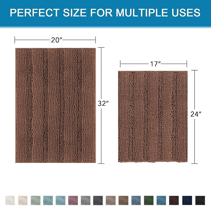 H.VERSAILTEX 2 Piece Bathroom Set Extra Thick Chenille Striped Pattern Bath Rugs - Image 2