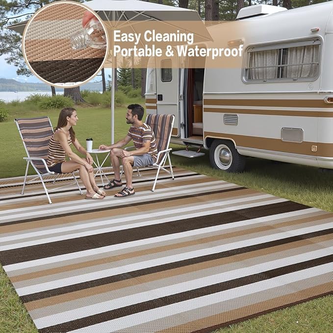 HUGEAR Outdoor Waterproof Rug 8'x10' Plastic Straw Rugs Washable Reversible - Image 5