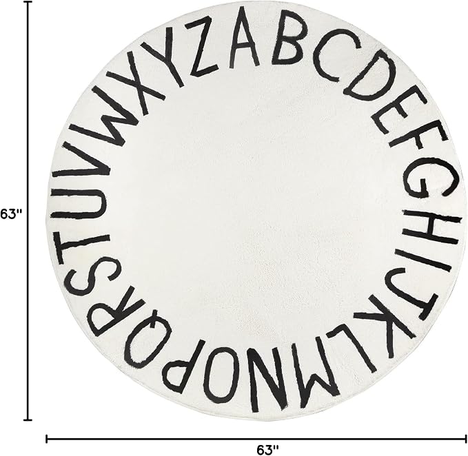 Topotdor Round Kids Play Rug Alphabet Nursery Area Rug Extra Large Soft - Image 3