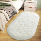 Soft Fluffy Area Rug for Bedroom, Cream White Fuzzy Shaggy Oval Throw Rugs for by WISHTREE