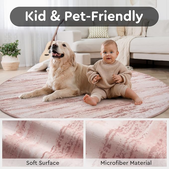 tchdio Round Rug 5FT Pink Modern Abstract Circle Rug - Image 4