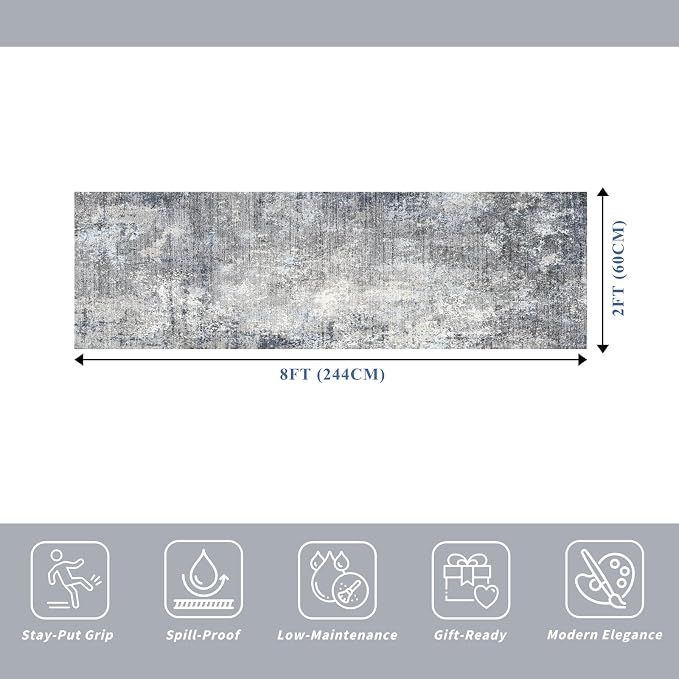 2x8 Washable Non-Slip Hallway Runner Rug – Modern Coastal Abstract Neutral - Image 2