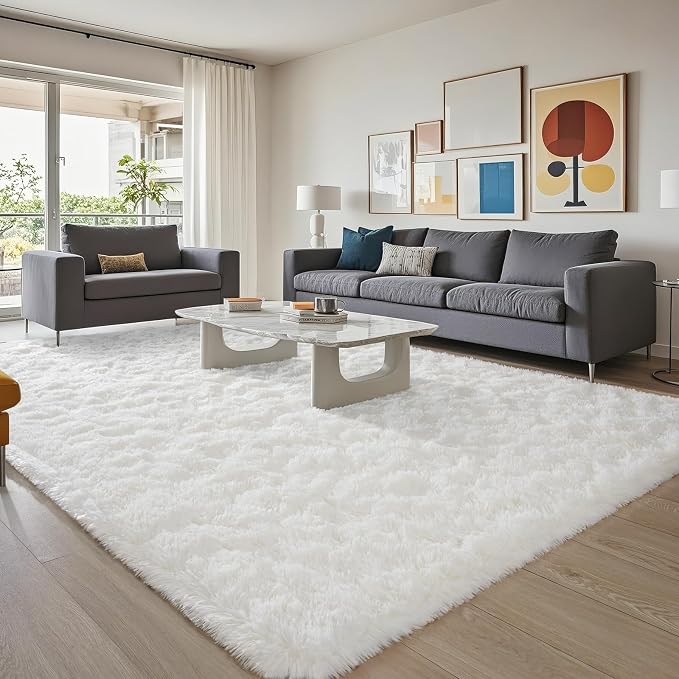 BENRON Fluffy Rugs for Living Room 6x9 Cream White, Washable Large Area Rugs - Image 5