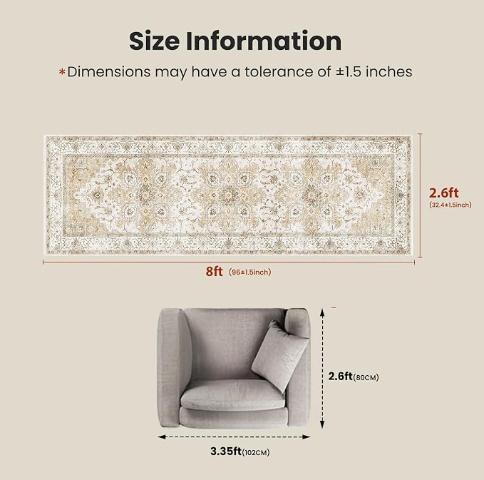 AMADA HOMEFURNISHING 2'6"x8' Washable Area Rug, Low-Profile Entryway Rug - Image 2