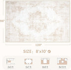 Area Rugs 8x10 Vintage Rug: Large Washable Living Room Rug Retro Medallion - Image 2