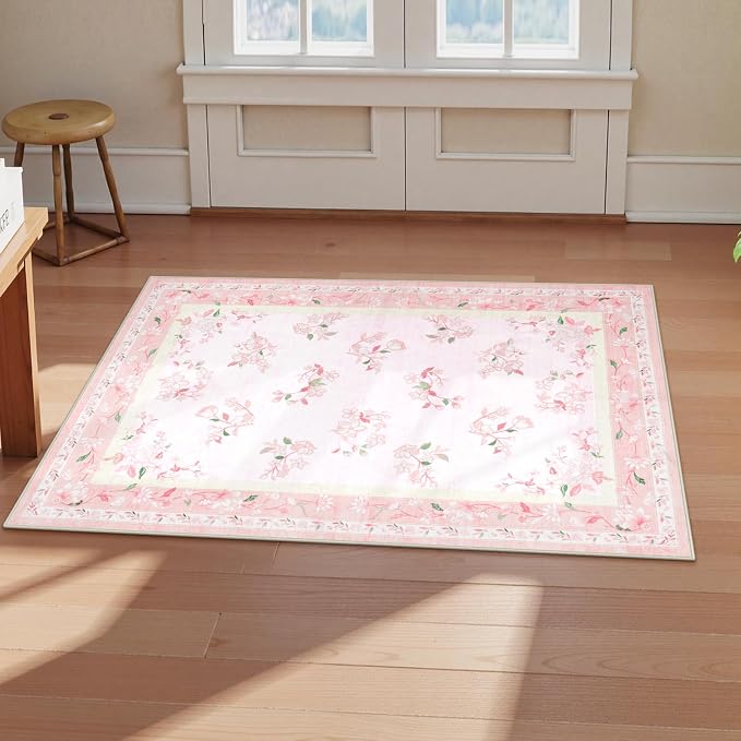 LIVEBOX Floral Pink Washable Entryway Rug, 2x3 Boho Bathroom Rugs Non Slip Soft - Image 8