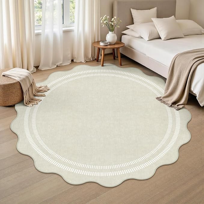 Area Rugs 5ft Living Room Washable Modern Rug, Neutral Beige Soft Non Slip Rugs - Image 6