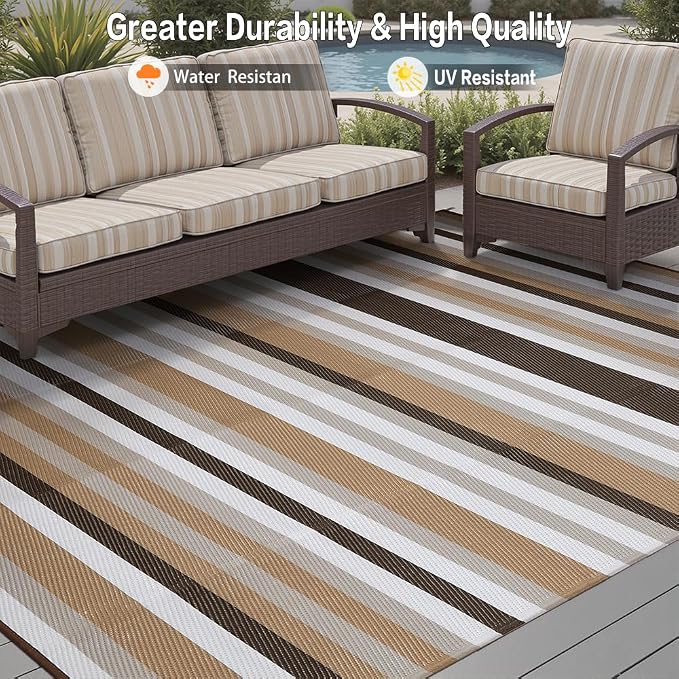 HUGEAR Outdoor Waterproof Rug 6'x9' Plastic Straw Rugs Washable Reversible - Image 4