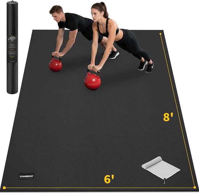 CAMBIVO Large Exercise Mat for Home Workout, Shoe-Friendly, Non-Slip Gym Mat by CAMBIVO