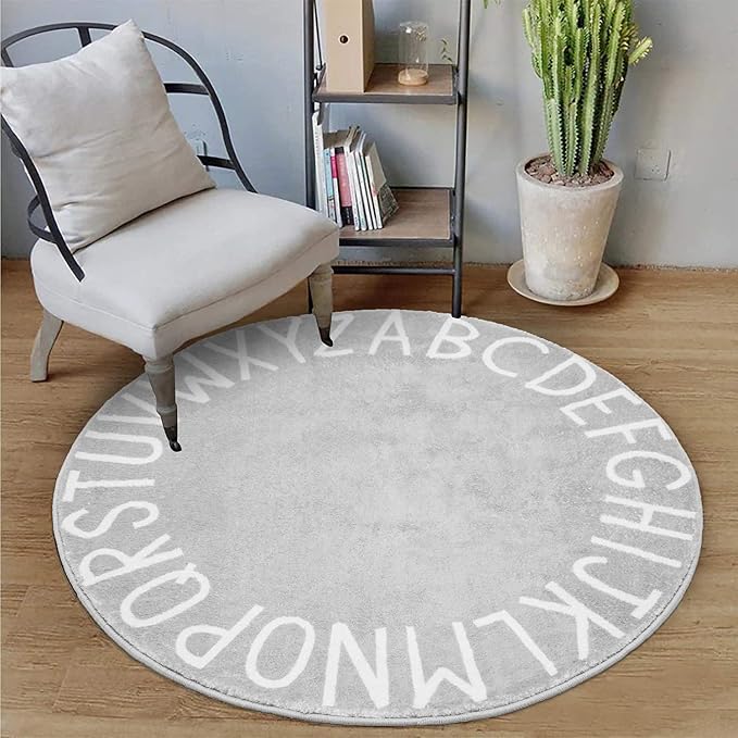 Topotdor Round Kids Play Rug Alphabet Nursery Area Rug Extra Large Soft - Image 2