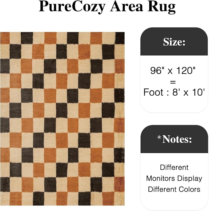 PureCozy Checkered Rug 8x10 for Living Room, Colorful Modern Shag Rug Washable - Image 2