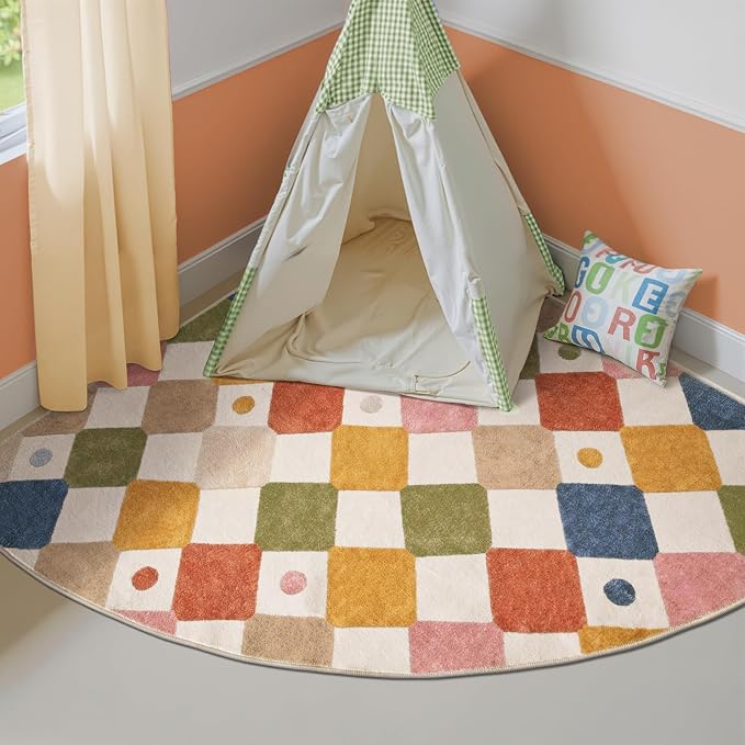 jinchan Macy Kids Rug for Nursery 5ft Radius Corner Washable Area Rug Modern - Image 3