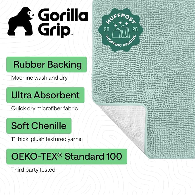 GORILLA GRIP Bath Rug Mat 36x24, Soft Absorbent Chenille, Quick Dry Microfiber - Image 2