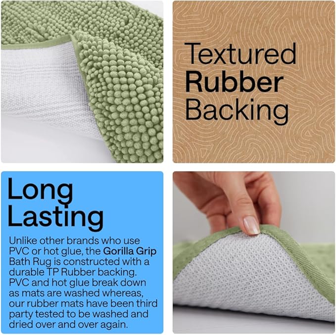 GORILLA GRIP Bath Rug Mat 60x24, Soft Absorbent Chenille, Quick Dry Microfiber - Image 3