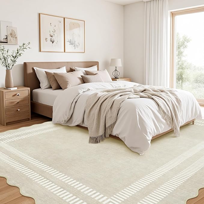 Washable 8x10 Area Rugs for Living Room, Solid Ivory Ultra-Thin Bedroom Rug - Image 8