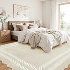 Washable 8x10 Area Rugs for Living Room, Solid Ivory Ultra-Thin Bedroom Rug - Image 8