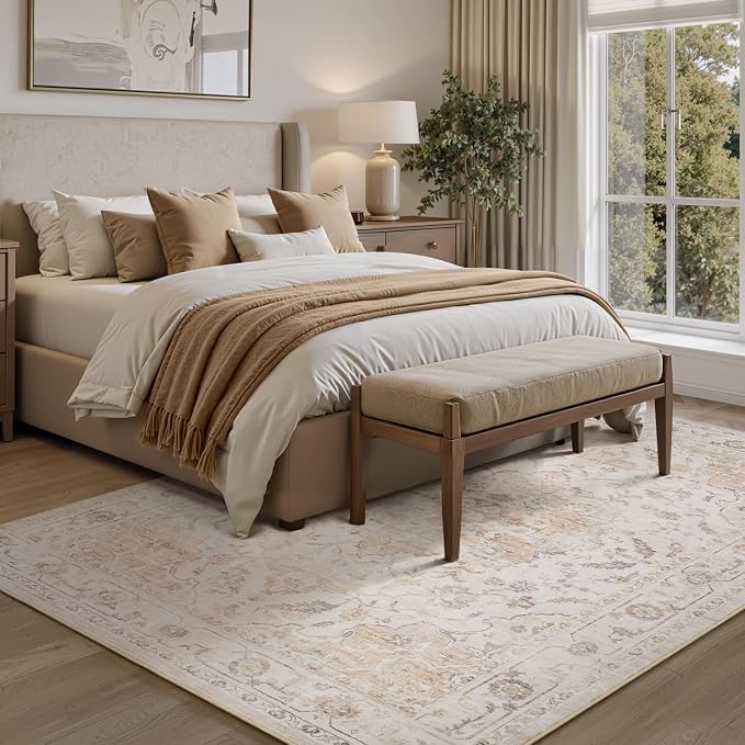 PADOOR 5X7 Area Rug, Rugs for Living Room, Soft Beige Rugs for Bedroom - Image 4